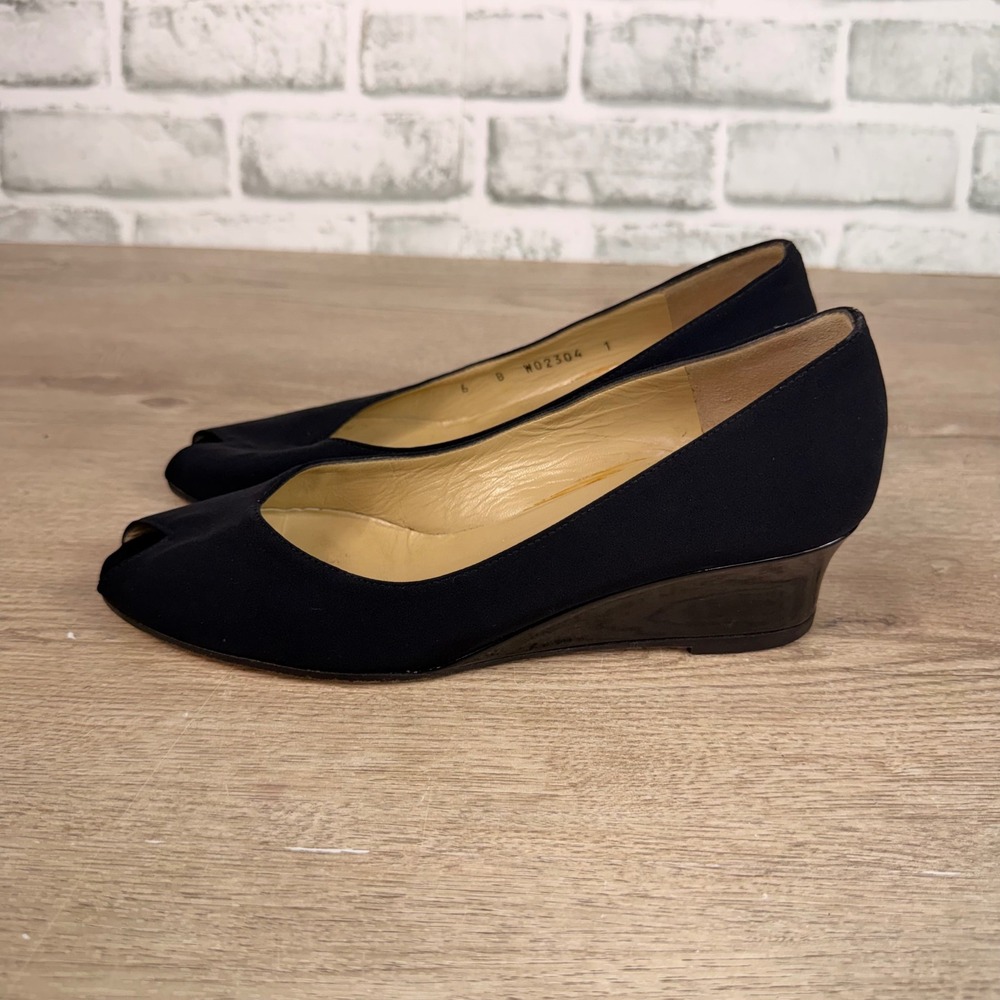 Bruno Magli Peep Toe Wedges Low Heel Black Womens 6 B